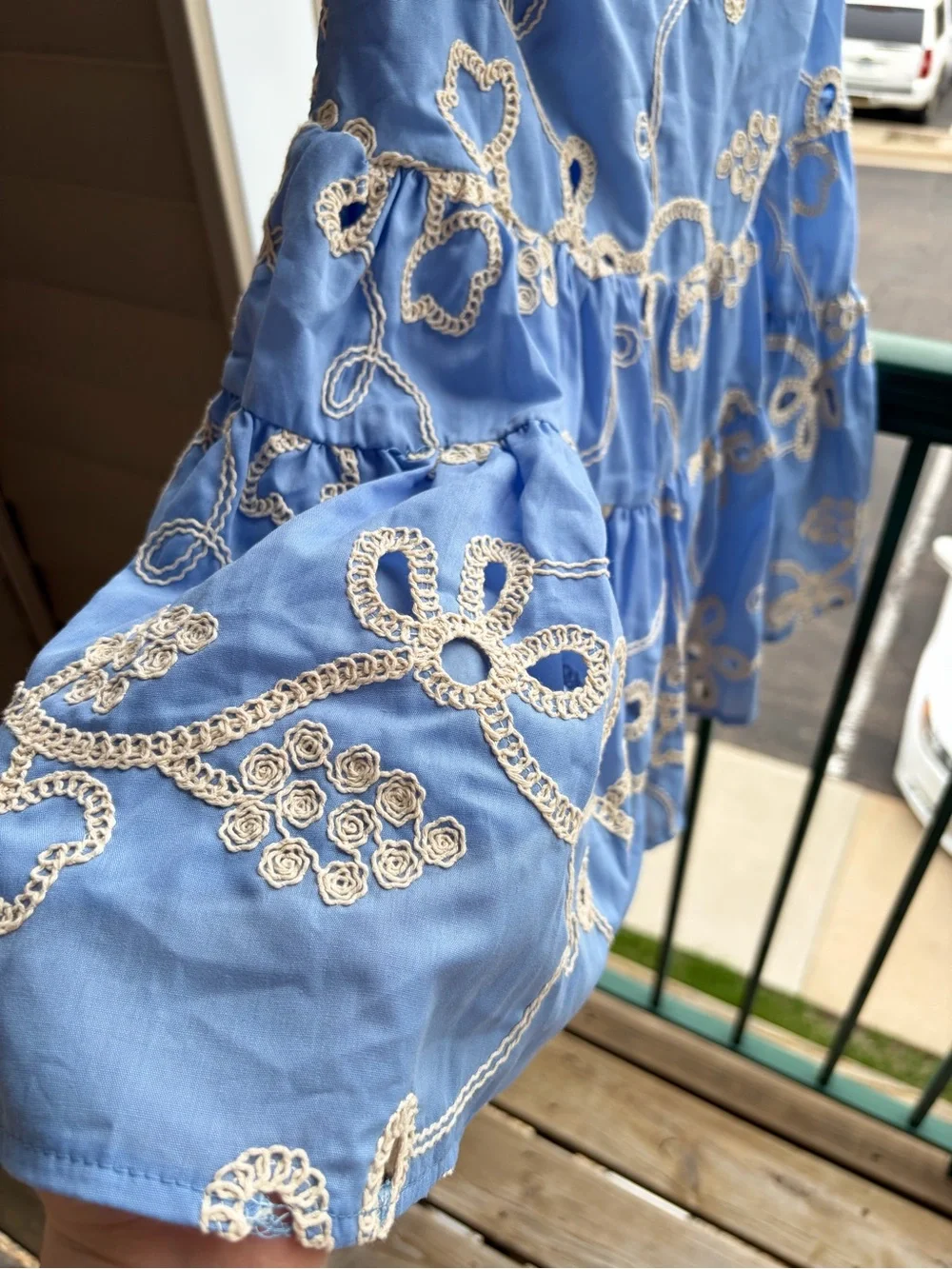 🆕🦋Sam Edelman Light Blue Rope Embroidery Mini Dress Size 10 Summer Floral Resort - Picture 8 of 17